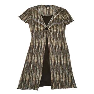 Vintage Y2k Crinkle Fly Away Flare O-Ring Earth Fairy Babydoll Printed Dress